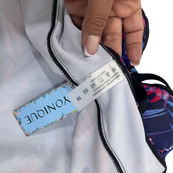 Yonique Women M Tropical Floral Print Tankini Top Adjustable Straps Padded Cups - Picture 4 of 9